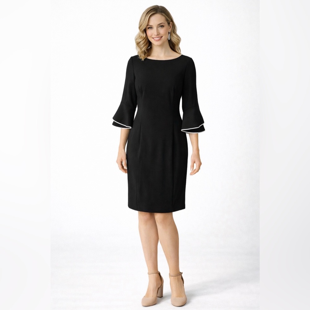 DKNY Dress 2 Black White Trim Stretch Career Church New